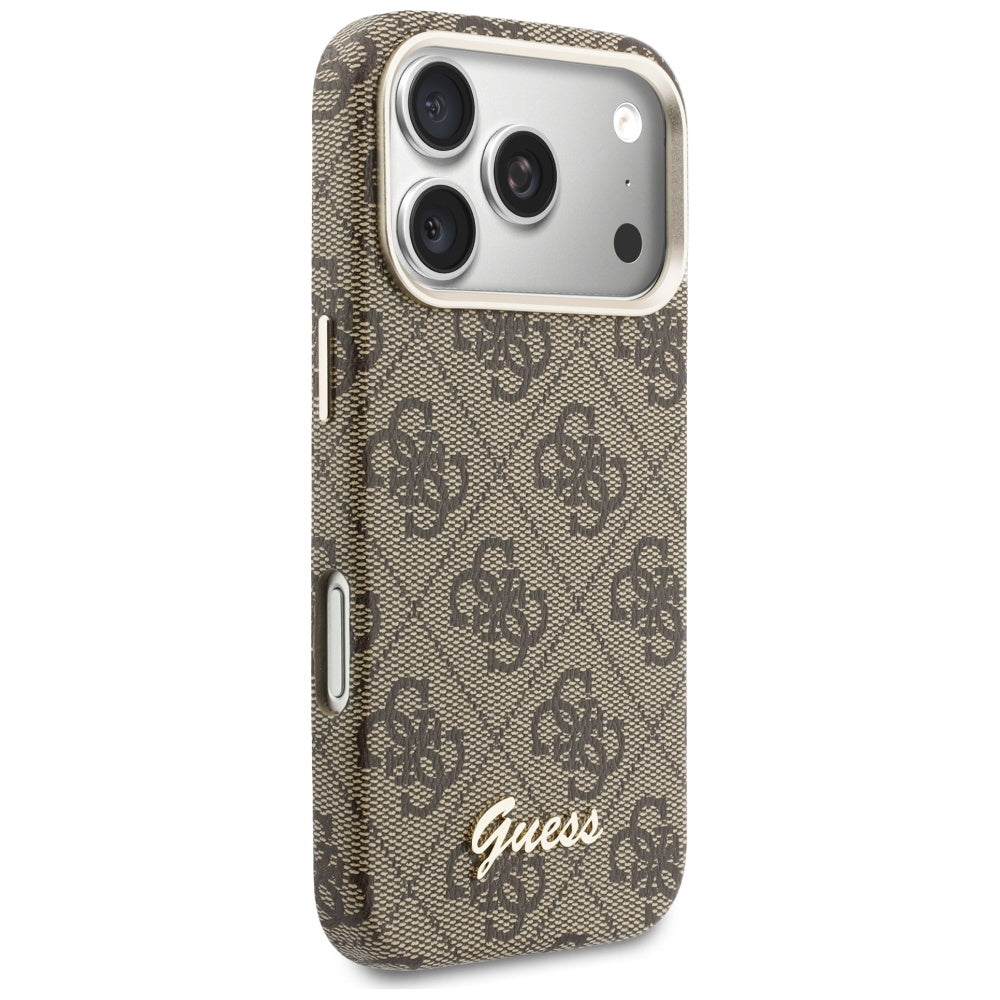 Coque MagSafe pour Apple iPhone 17 Pro Max, Guess, Logo Script 4G, Marron