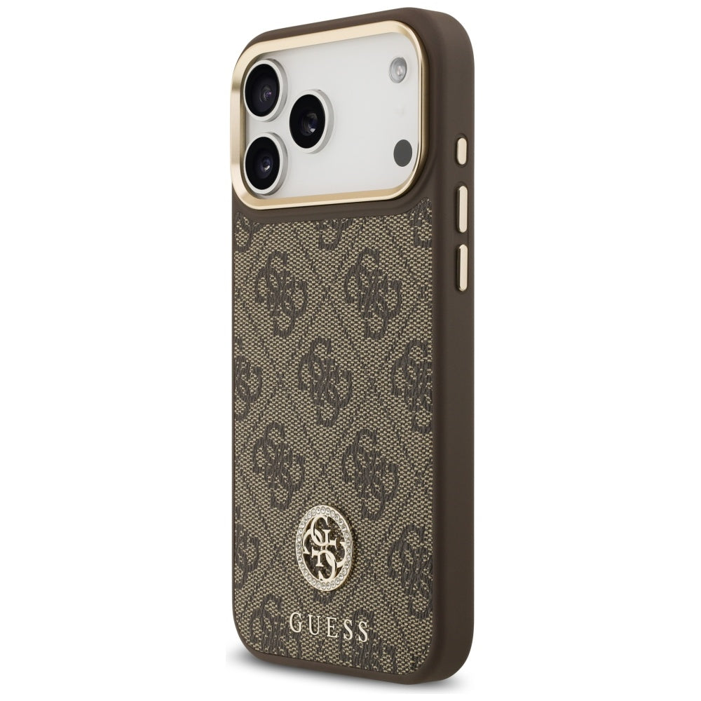 Étui MagSafe pour Apple iPhone 17 Pro Max, Guess, Logo Strass 4G, Marron