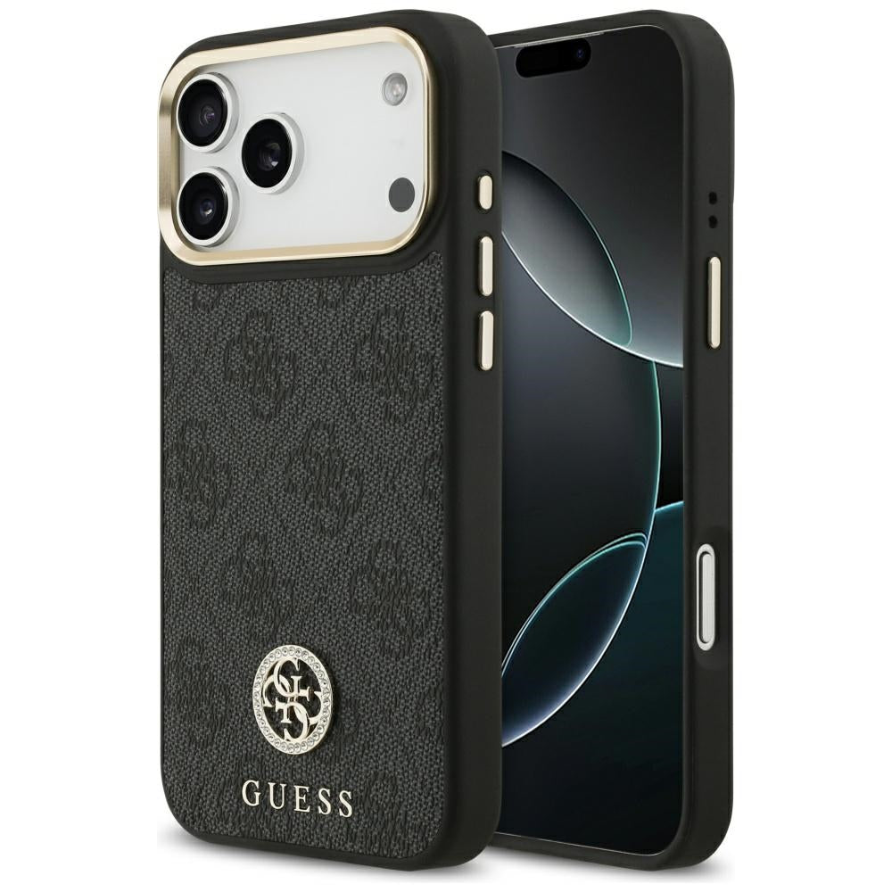 Étui MagSafe pour Apple iPhone 17 Pro Max, Guess, Logo Strass 4G, Noir