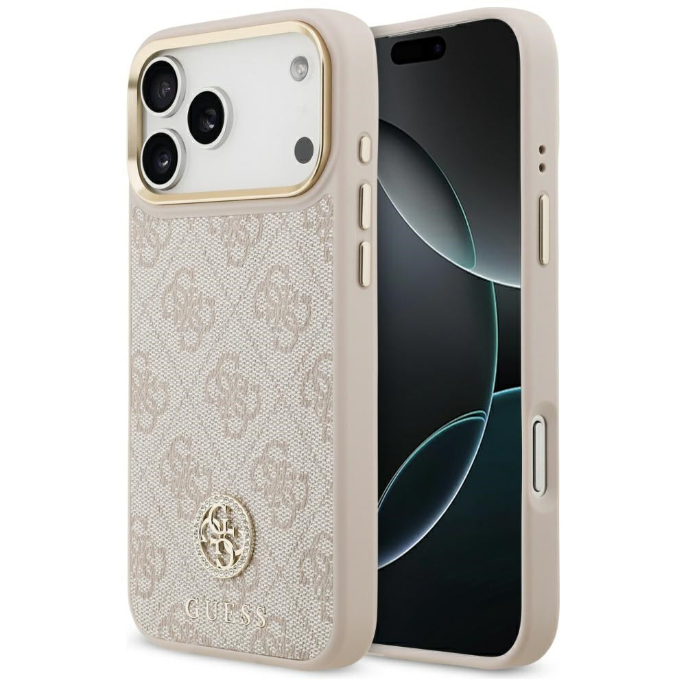Coque MagSafe pour Apple iPhone 17 Pro Max, Guess, Logo Strass 4G, Rose