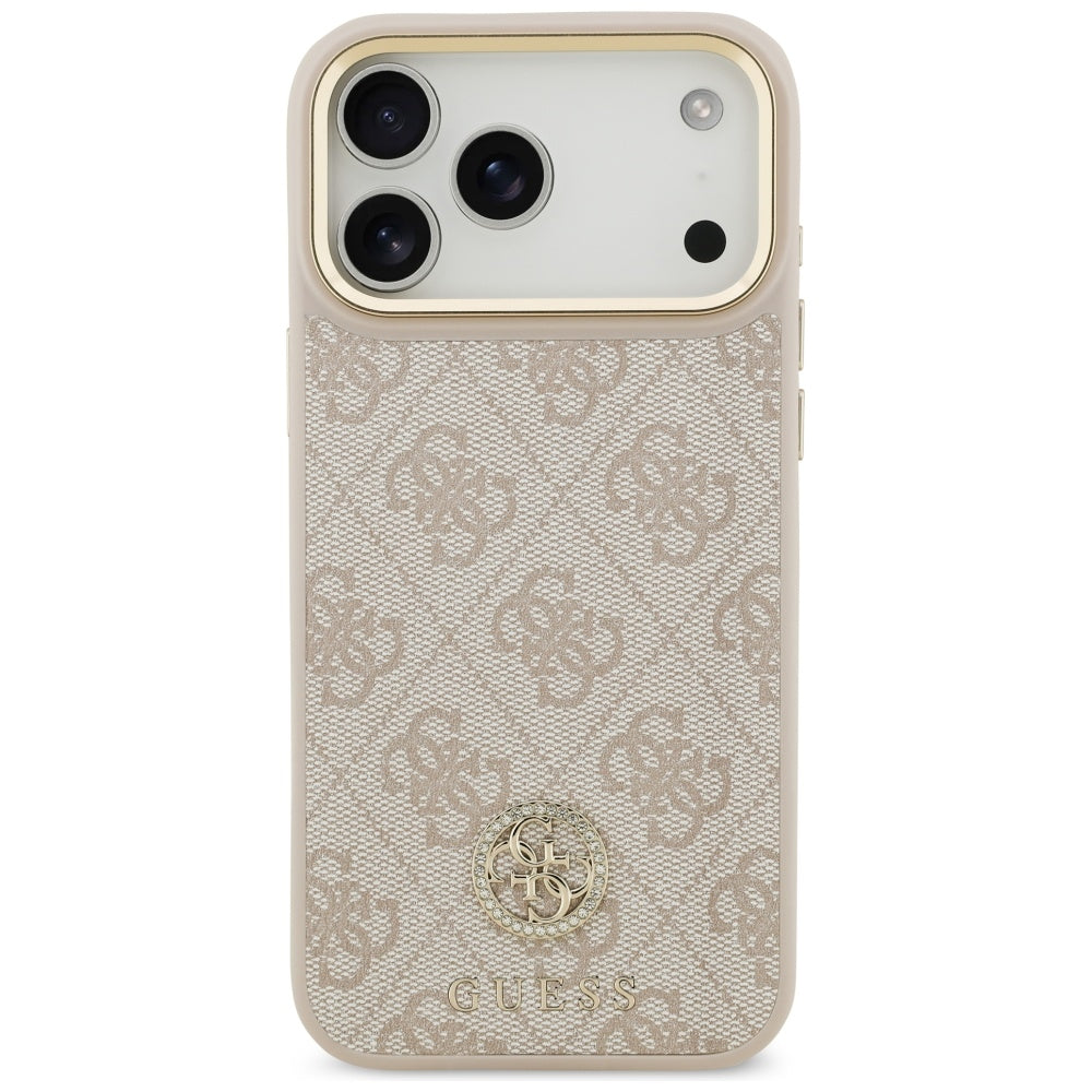 Coque MagSafe pour Apple iPhone 17 Pro Max, Guess, Logo Strass 4G, Rose