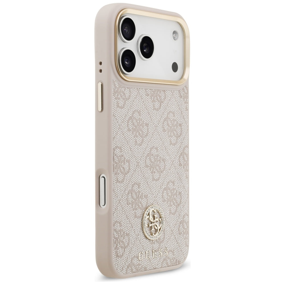 Coque MagSafe pour Apple iPhone 17 Pro Max, Guess, Logo Strass 4G, Rose