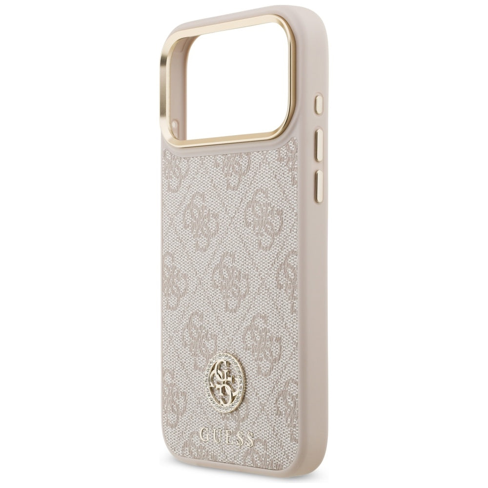 Coque MagSafe pour Apple iPhone 17 Pro Max, Guess, Logo Strass 4G, Rose