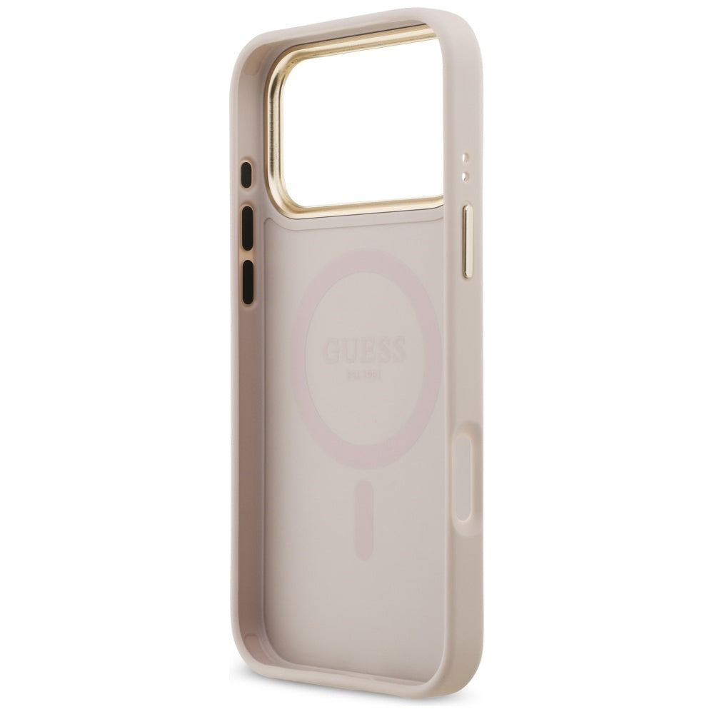 Coque MagSafe pour Apple iPhone 17 Pro Max, Guess, Logo Strass 4G, Rose