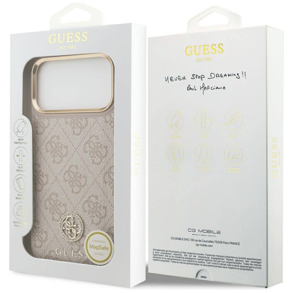 Coque MagSafe pour Apple iPhone 17 Pro Max, Guess, Logo Strass 4G, Rose