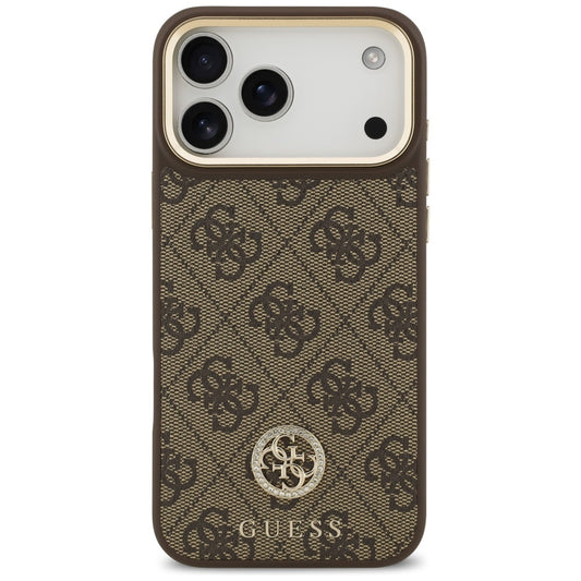 MagSafe Case for Apple iPhone 17 Pro Max, Guess, 4G Strass Logo with Big Strap, Brown