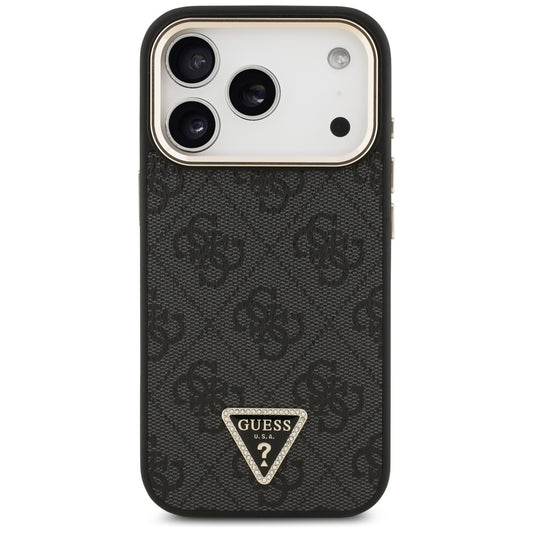 Coque MagSafe pour Apple iPhone 17 Pro Max, Guess, logo Triangle Diamond 4G, Noire