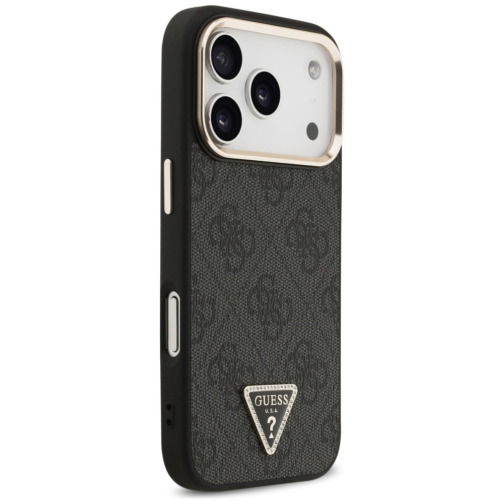 Coque MagSafe pour Apple iPhone 17 Pro Max, Guess, logo Triangle Diamond 4G, Noire