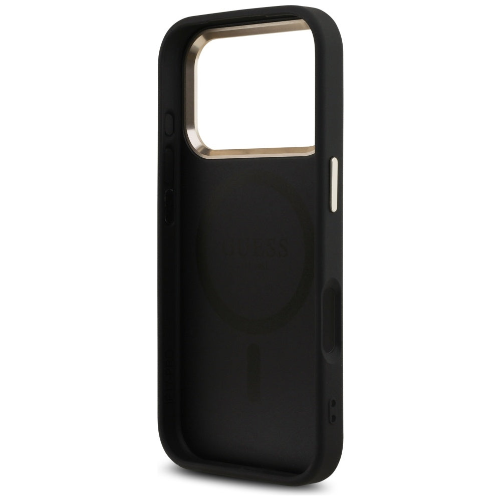 Coque MagSafe pour Apple iPhone 17 Pro Max, Guess, logo Triangle Diamond 4G, Noire