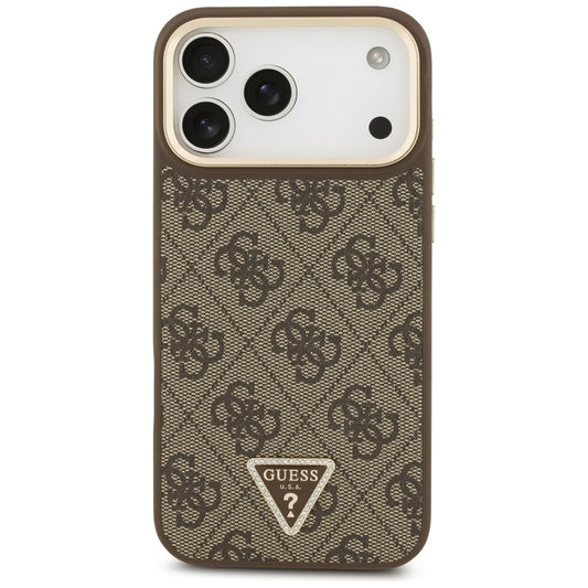 MagSafe Case for Apple iPhone 17 Pro Max, Guess, 4G Triangle Logo with Big Strap, Brown