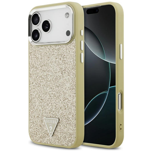 MagSafe Case for Apple iPhone 17 Pro Max, Guess, Glitter Triangle Logo, Gold