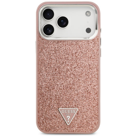 MagSafe Case for Apple iPhone 17 Pro Max, Guess, Glitter Triangle Logo, Pink