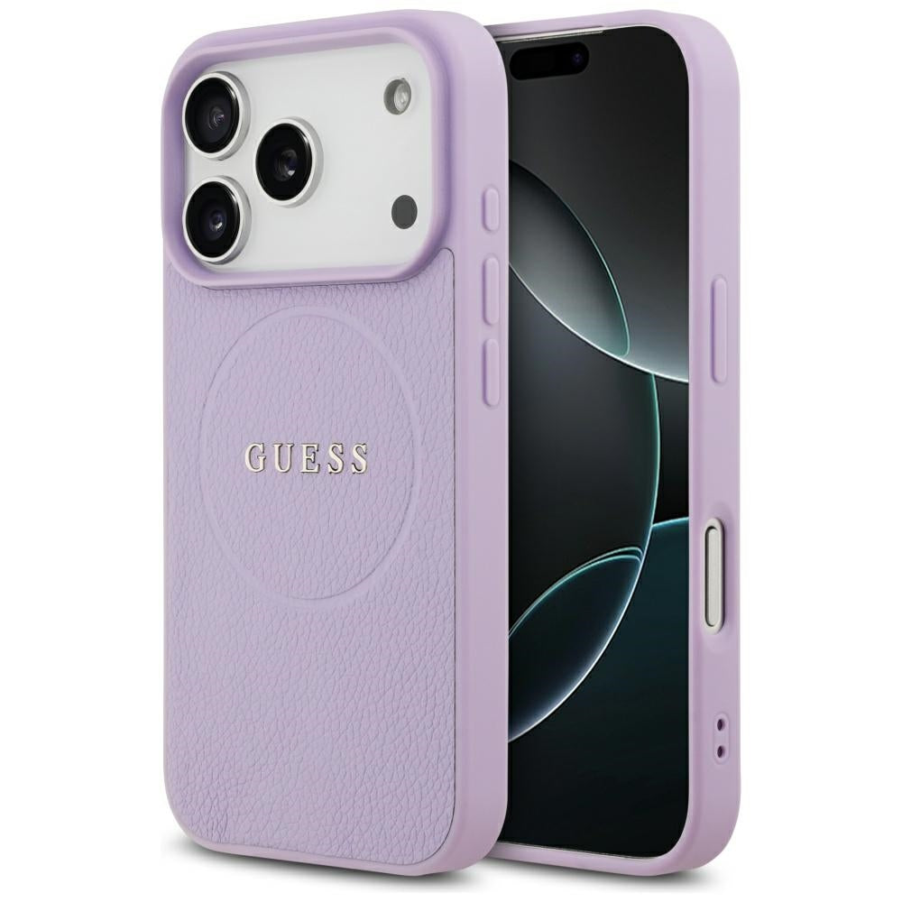 Étui MagSafe pour Apple iPhone 17 Pro Max, Guess, Grained Gold Ring, Violet