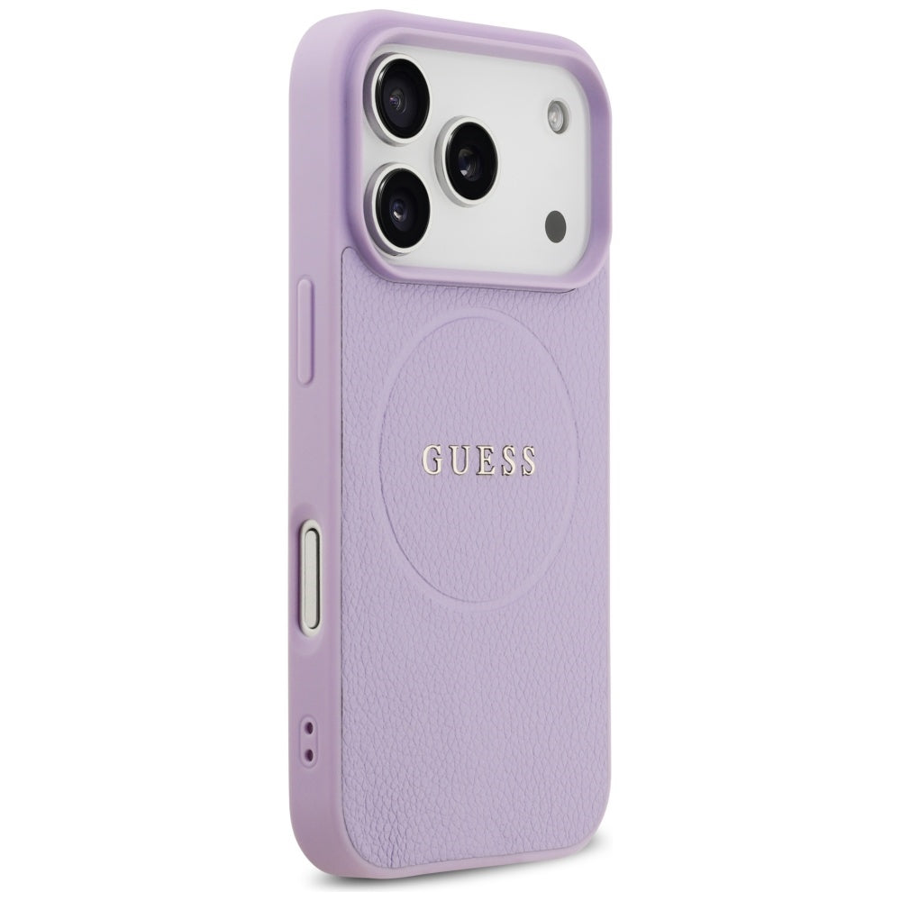 Étui MagSafe pour Apple iPhone 17 Pro Max, Guess, Grained Gold Ring, Violet