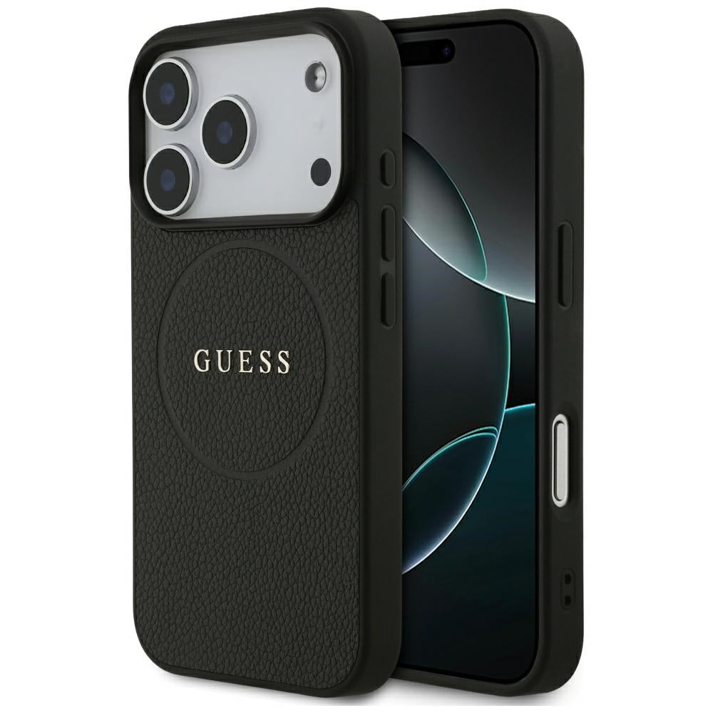 Étui MagSafe pour Apple iPhone 17 Pro Max, Guess, Grained Gold Ring, Noir