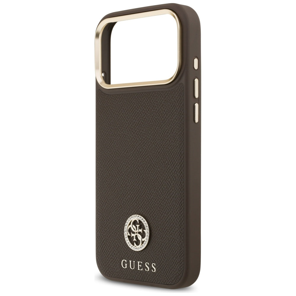 Étui MagSafe pour Apple iPhone 17 Pro Max, Guess, Logo Strass Grainé, Marron