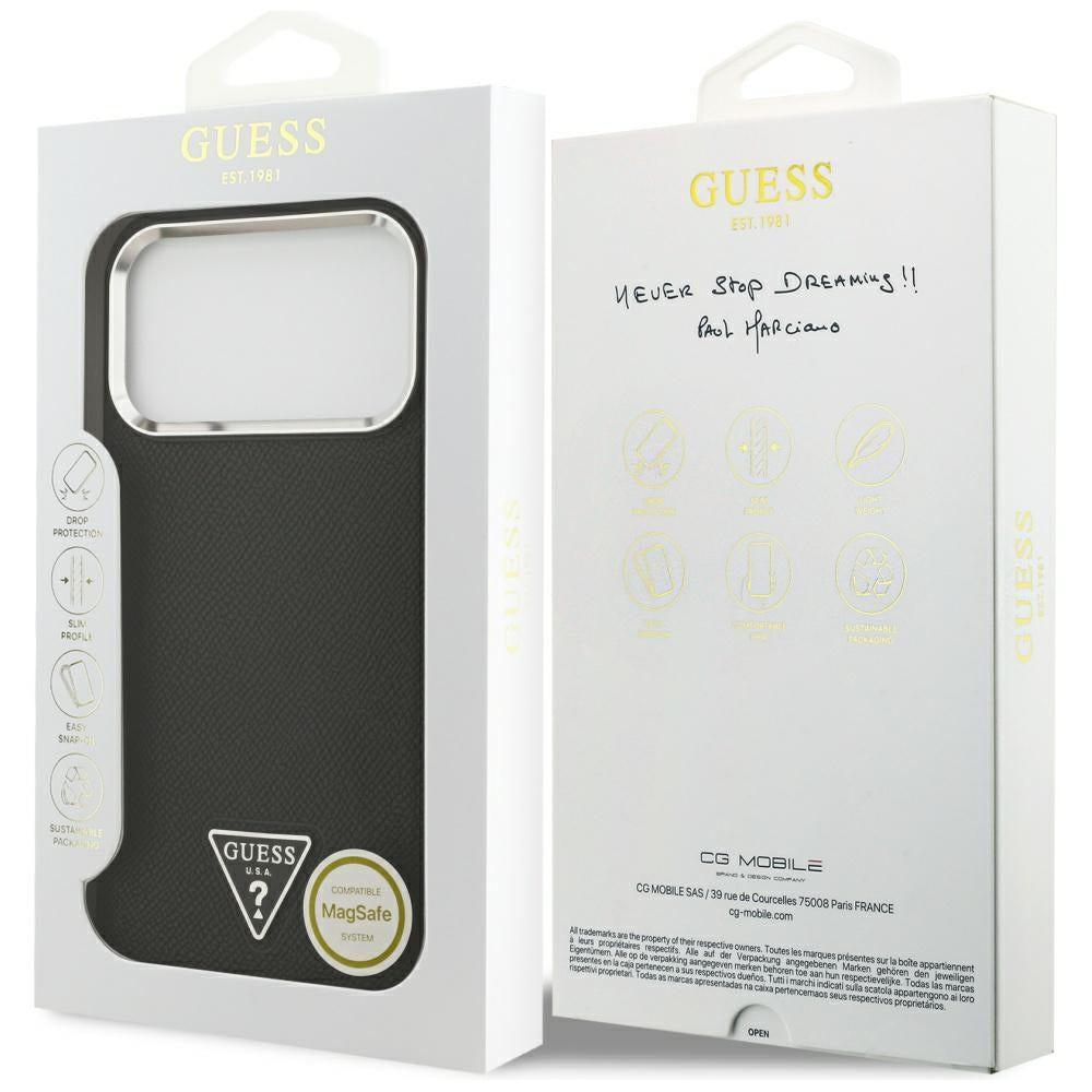 MagSafe Case for Apple iPhone 17 Pro Max, Guess, Grained Triangle Logo, Black