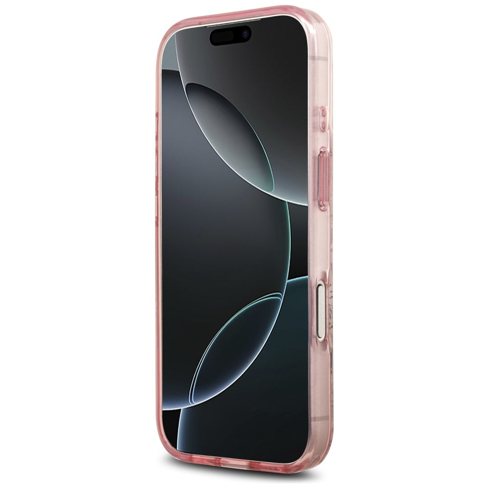 Étui MagSafe pour Apple iPhone 17 Pro Max, Guess, IML Flower & Tonal Circle, Rose