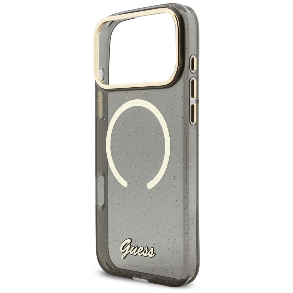 Étui MagSafe pour Apple iPhone 17 Pro Max, Guess, IML Glitter Script Strap, Noir