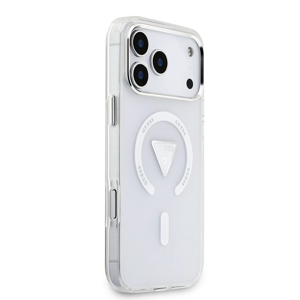 Coque MagSafe pour Apple iPhone 17 Pro Max, Guess, Logo Triangle Dégradé IML, Transparente