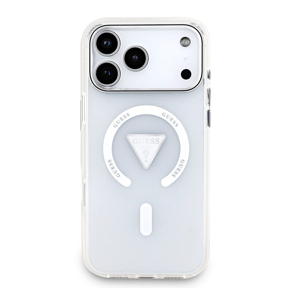 Coque MagSafe pour Apple iPhone 17 Pro Max, Guess, Logo Triangle Dégradé IML, Transparente