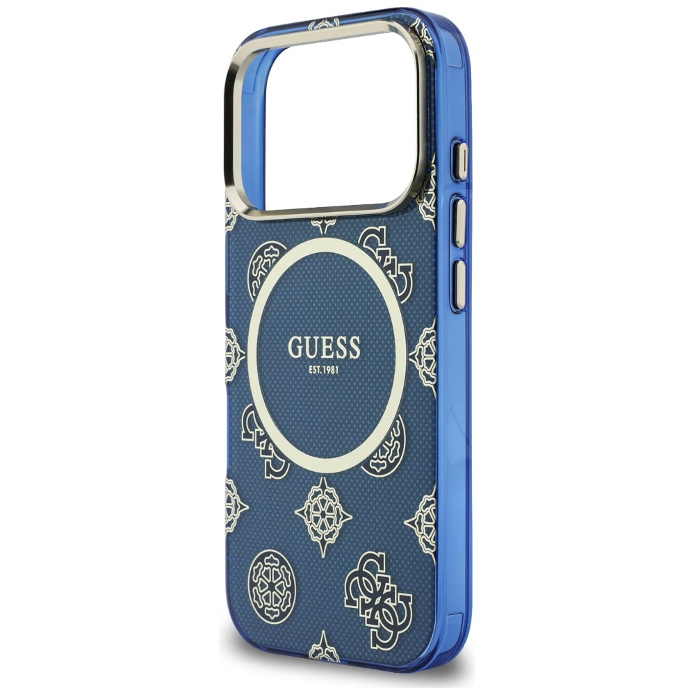 Coque MagSafe pour Apple iPhone 17 Pro Max, Guess, IML Peony Dot, Bleue