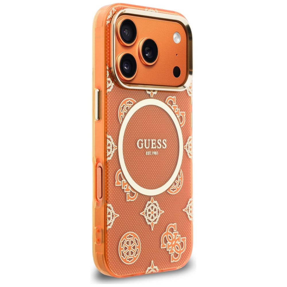 Coque MagSafe pour Apple iPhone 17 Pro Max, Guess, IML Peony Dot, Orange