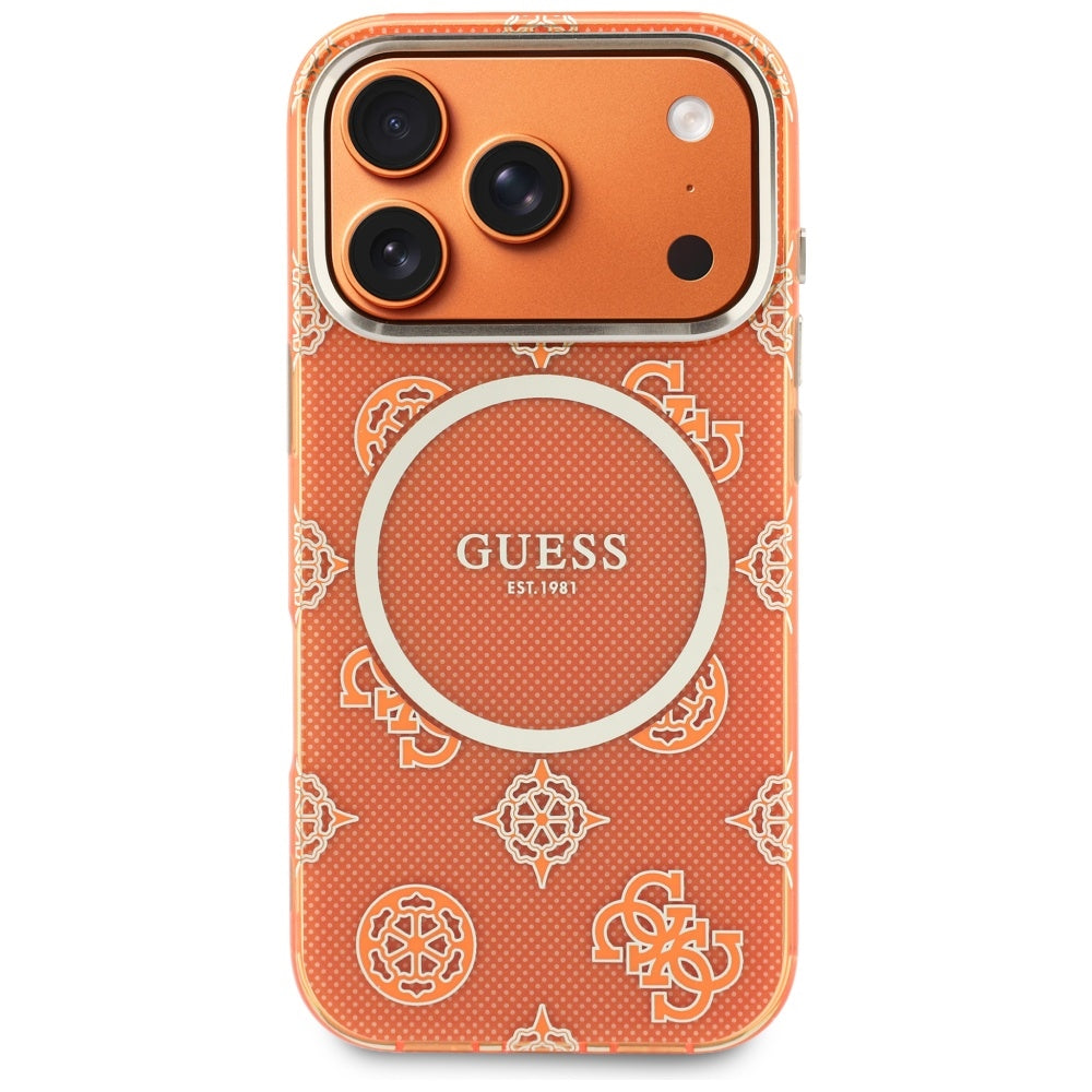 Coque MagSafe pour Apple iPhone 17 Pro Max, Guess, IML Peony Dot, Orange
