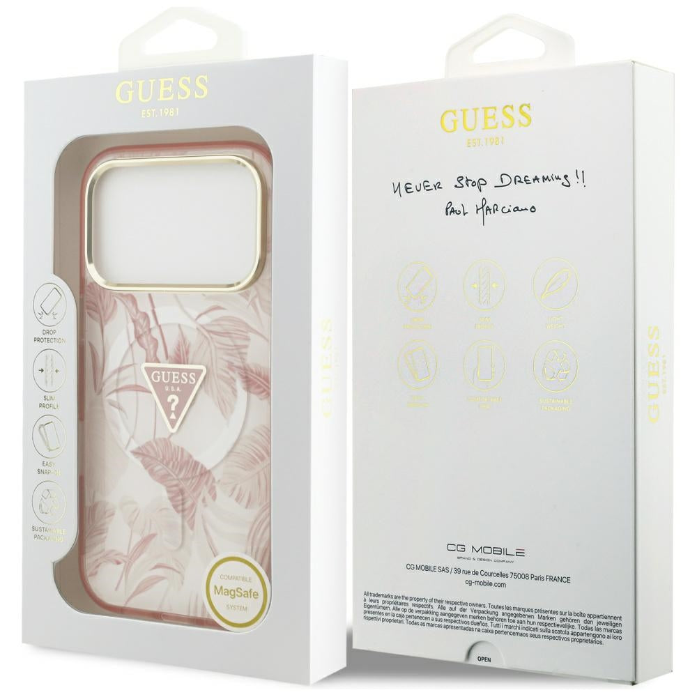 Étui MagSafe pour Apple iPhone 17 Pro Max, Guess, Jungle Tonal Triangle, Rose