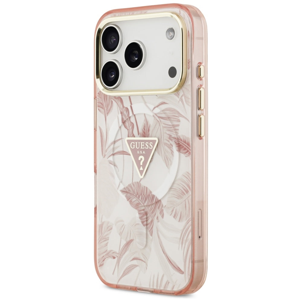 Étui MagSafe pour Apple iPhone 17 Pro Max, Guess, Jungle Tonal Triangle, Rose