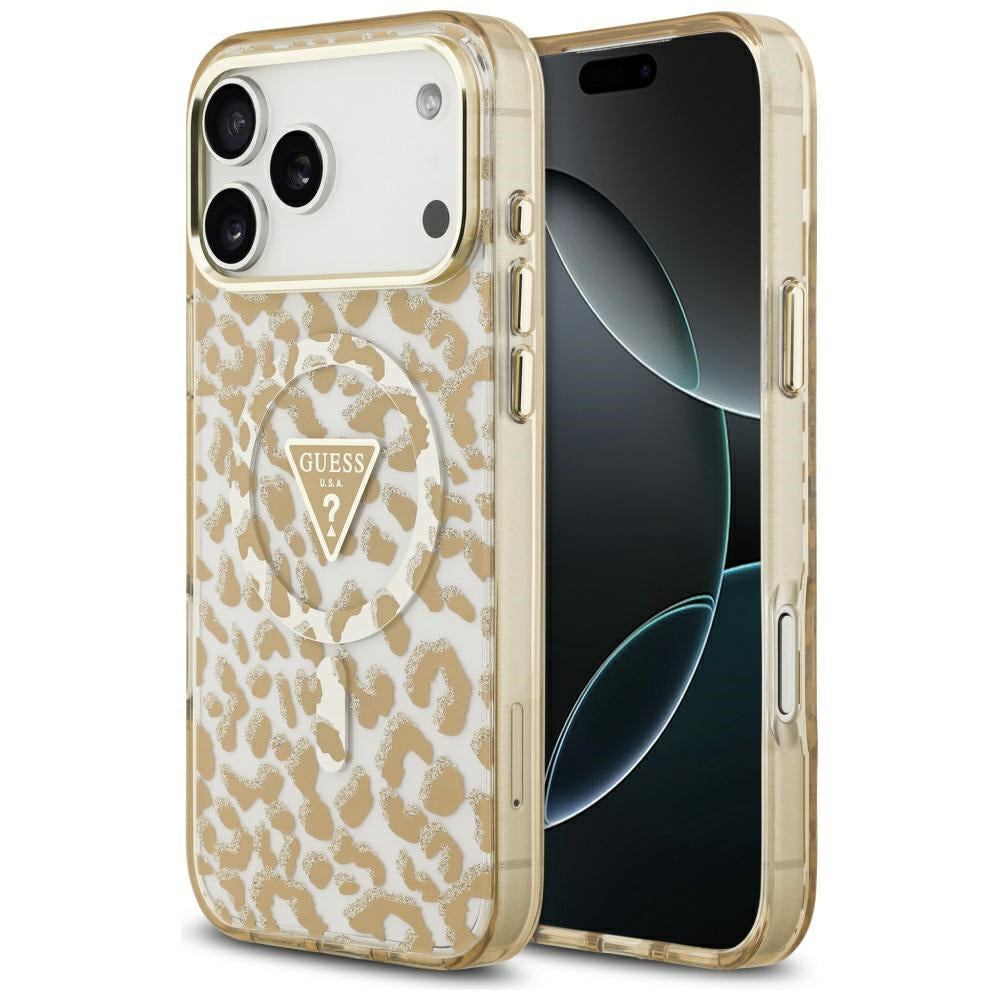 Étui MagSafe pour Apple iPhone 17 Pro Max, Guess, Leopard Glitter, Marron