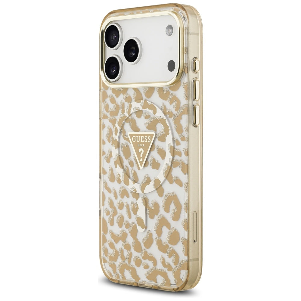 Étui MagSafe pour Apple iPhone 17 Pro Max, Guess, Leopard Glitter, Marron
