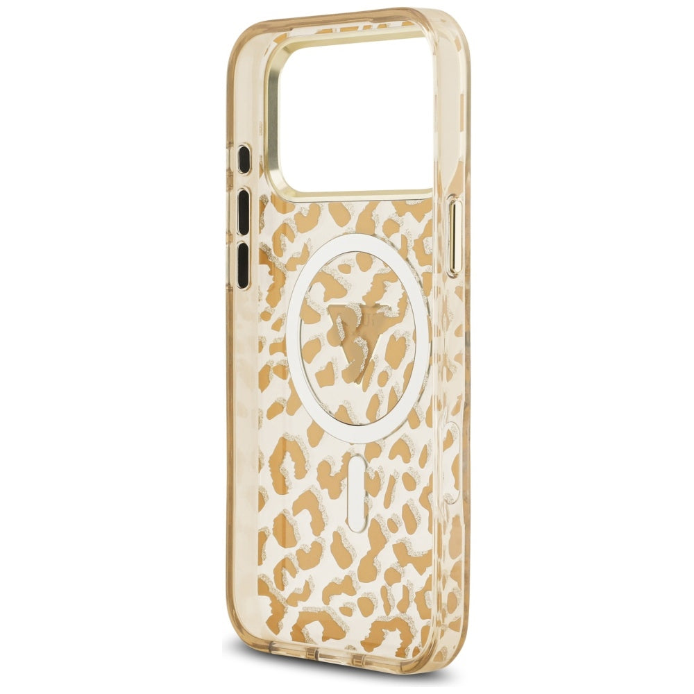 Étui MagSafe pour Apple iPhone 17 Pro Max, Guess, Leopard Glitter, Marron