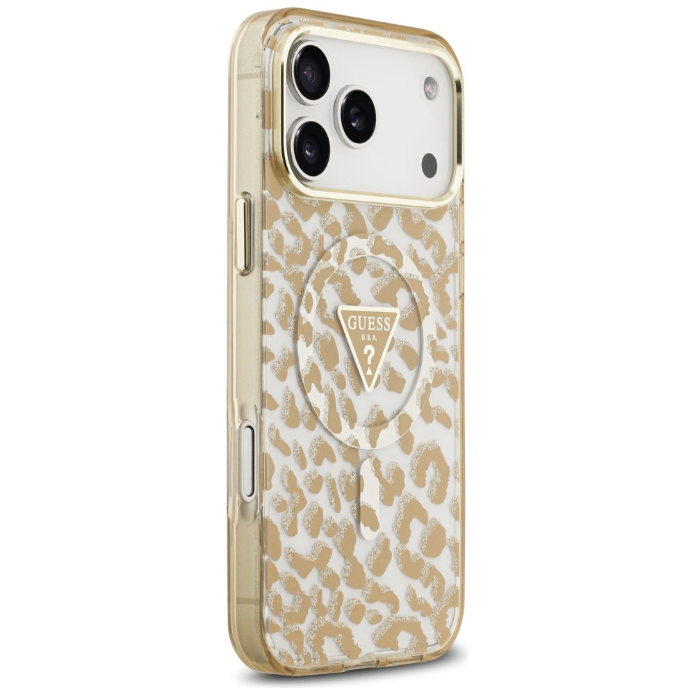 Étui MagSafe pour Apple iPhone 17 Pro Max, Guess, Leopard Glitter, Marron