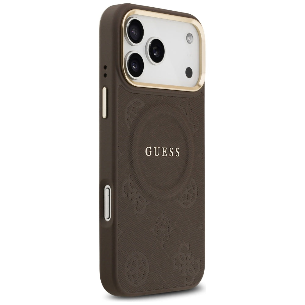 Étui MagSafe pour Apple iPhone 17 Pro Max, Guess, Peony Hot Stamp, Marron