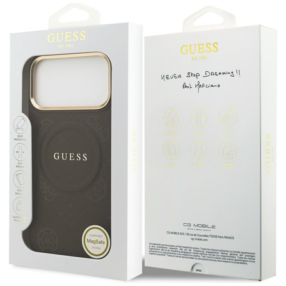 Étui MagSafe pour Apple iPhone 17 Pro Max, Guess, Peony Hot Stamp, Marron