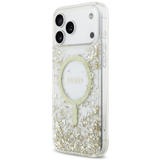Coque MagSafe pour Apple iPhone 17 Pro Max, Guess, Resin Bottom Glitter, Dorée