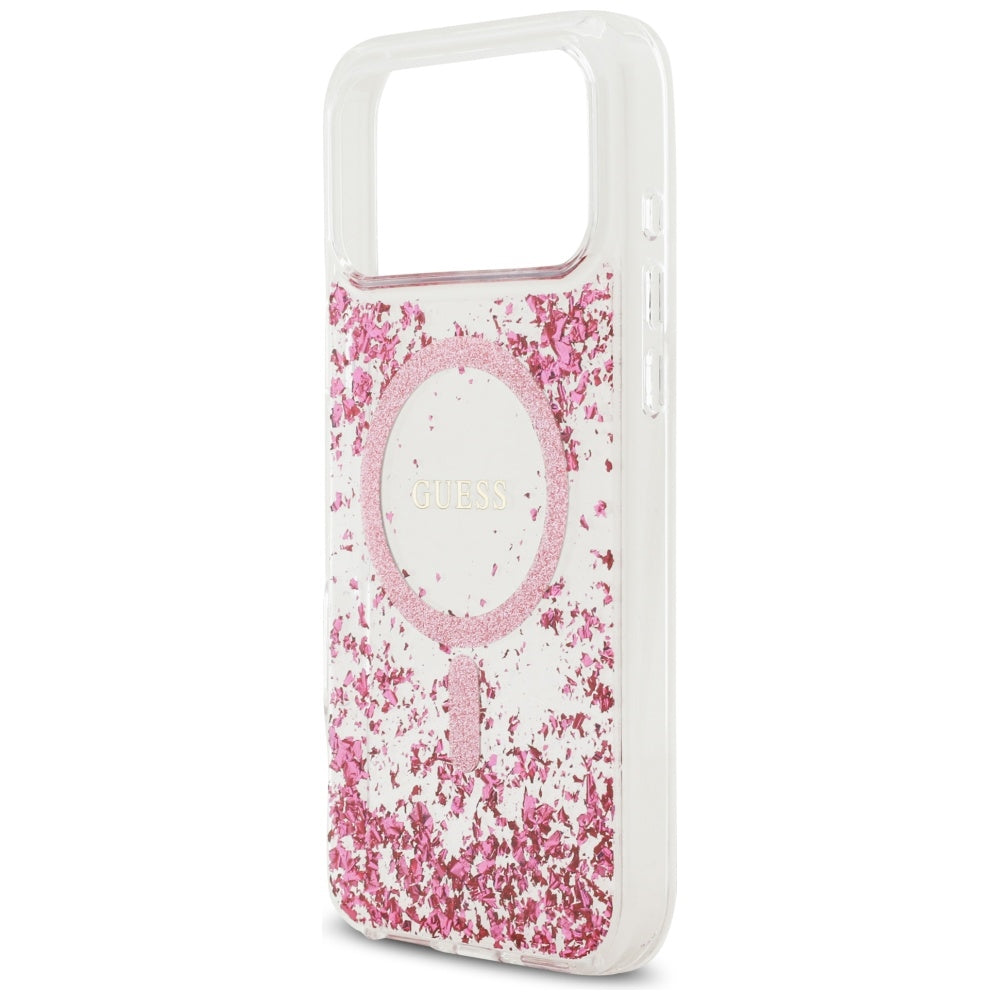 Coque MagSafe pour Apple iPhone 17 Pro Max, Guess, Fond en Résine Pailleté, Rose