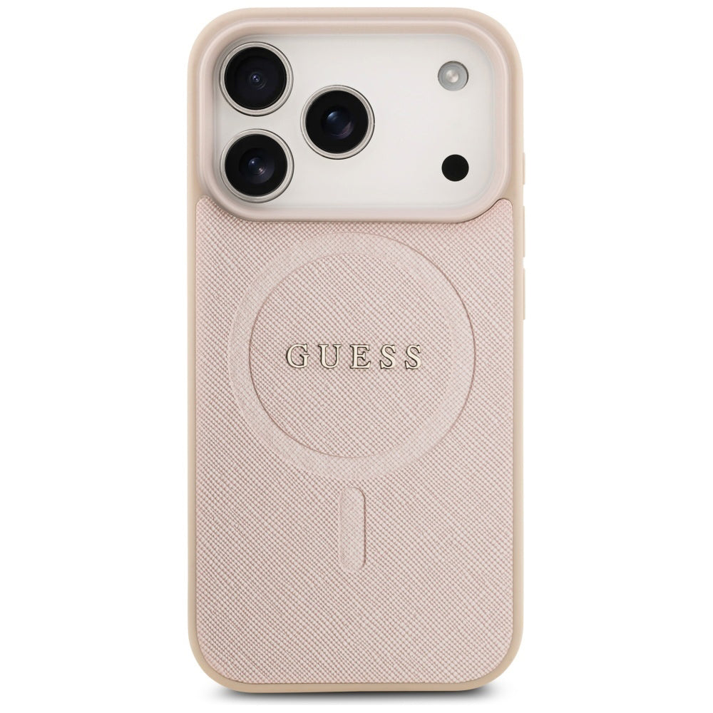 Étui MagSafe pour Apple iPhone 17 Pro Max, Guess, Saffiano Classic Logo, Rose