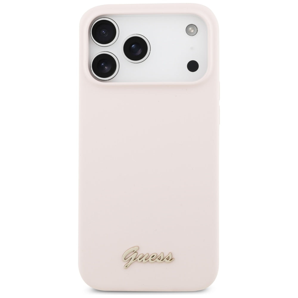 Coque MagSafe pour Apple iPhone 17 Pro Max, Guess, Script Metal Logo, Rose Clair