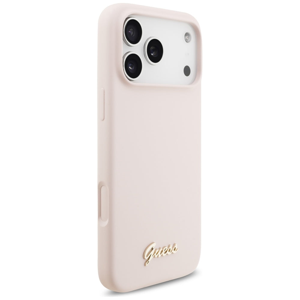 Coque MagSafe pour Apple iPhone 17 Pro Max, Guess, Script Metal Logo, Rose Clair