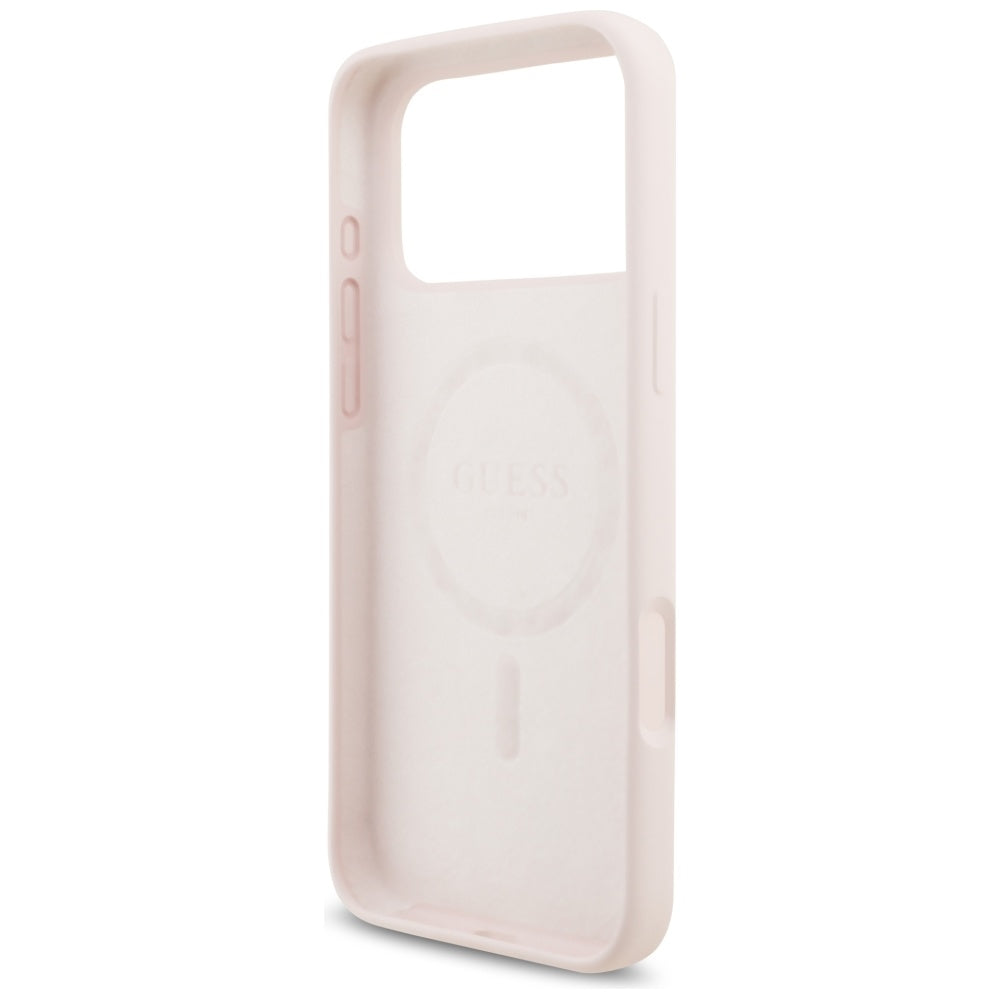 Coque MagSafe pour Apple iPhone 17 Pro Max, Guess, Script Metal Logo, Rose Clair