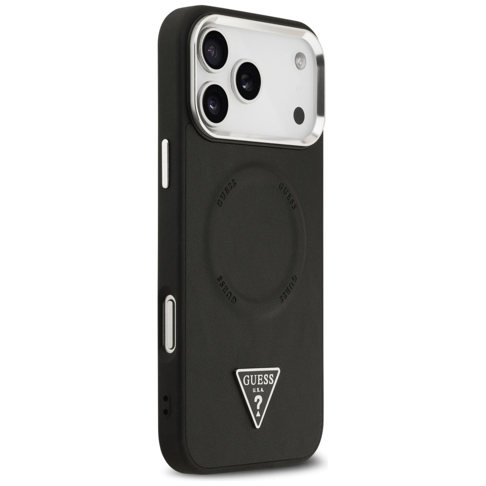 Coque MagSafe pour Apple iPhone 17 Pro Max, Guess, Logo Triangle, Noir Argenté