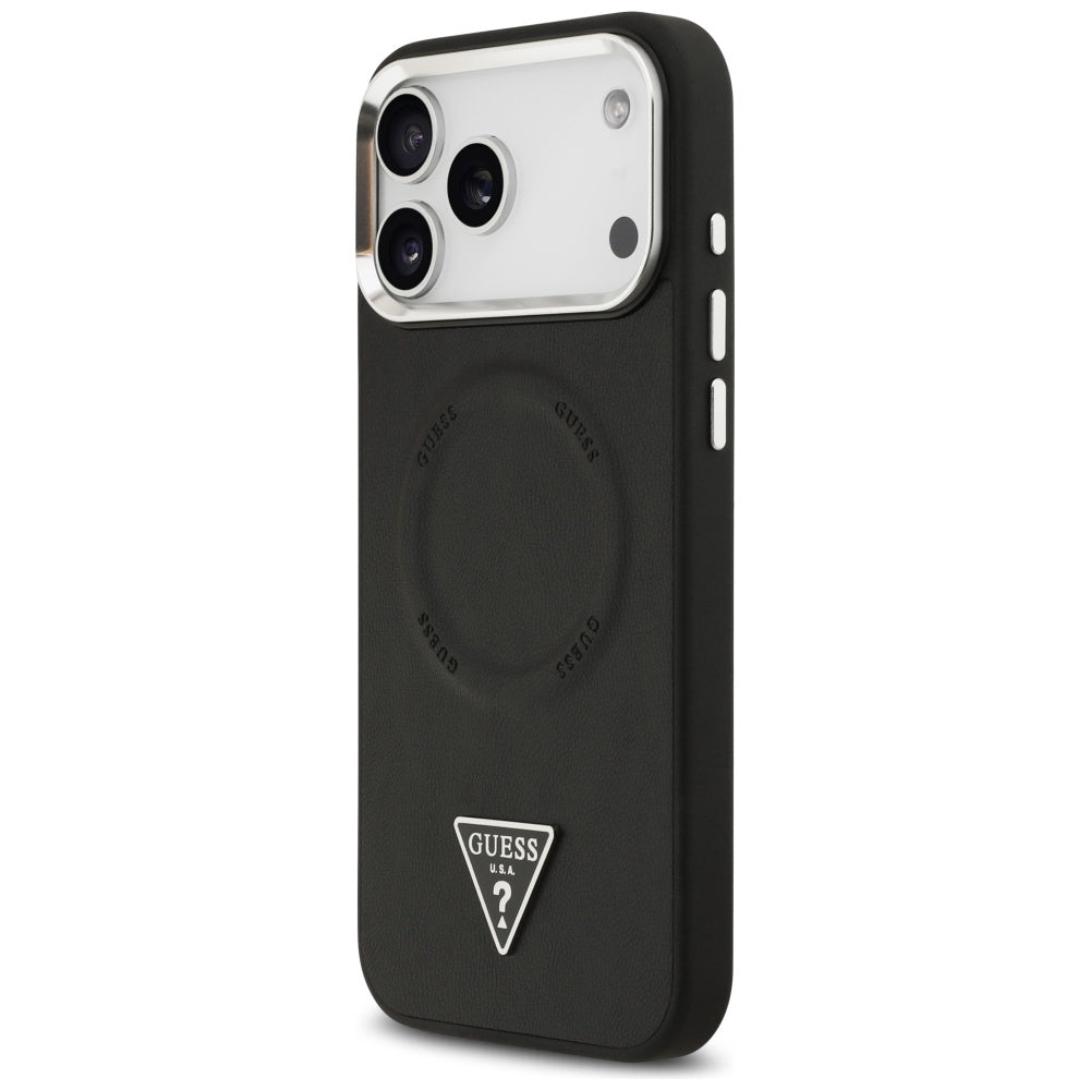 Coque MagSafe pour Apple iPhone 17 Pro Max, Guess, Logo Triangle, Noir Argenté