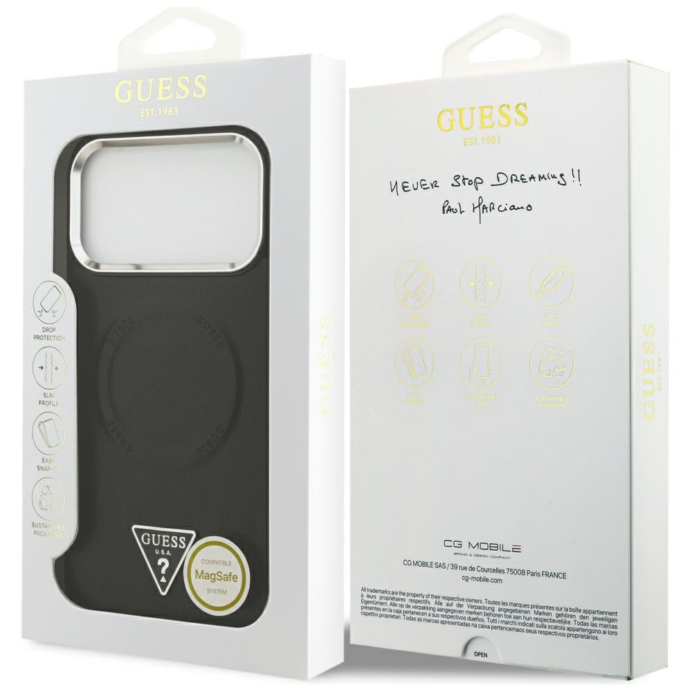 Coque MagSafe pour Apple iPhone 17 Pro Max, Guess, Logo Triangle, Noir Argenté