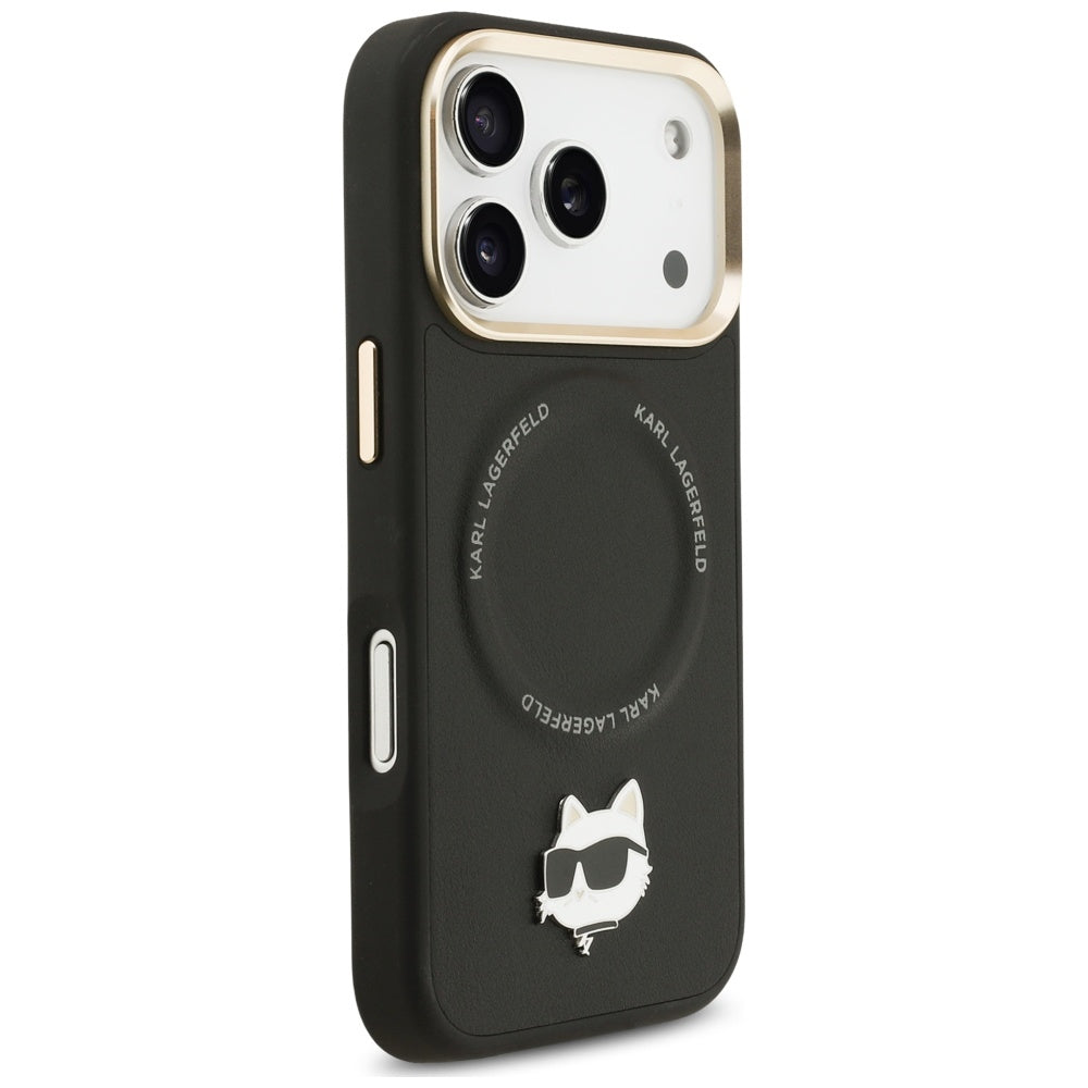 Coque MagSafe pour Apple iPhone 17 Pro Max, Karl Lagerfeld, Big Strap Choupette Metal Logo, Noire