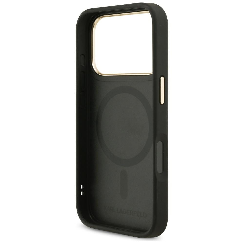 Coque MagSafe pour Apple iPhone 17 Pro Max, Karl Lagerfeld, Big Strap Choupette Metal Logo, Noire