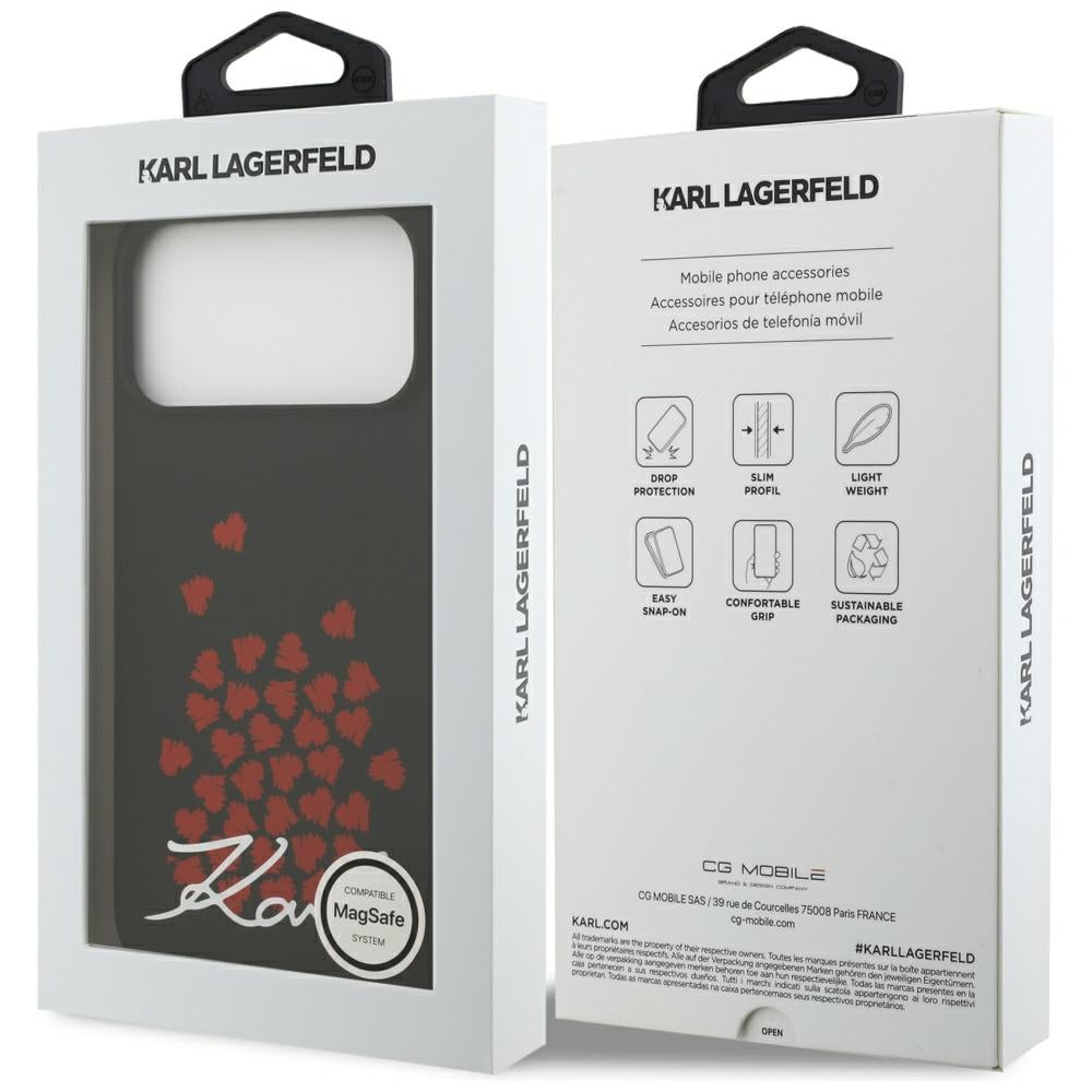 Étui MagSafe pour Apple iPhone 17 Pro Max, Karl Lagerfeld, logo Heart Sign, Noir