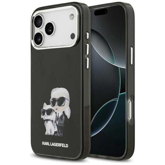 Coque MagSafe pour Apple iPhone 17 Pro Max, Karl Lagerfeld, IML Aquarelle Logo Karl & Choupette, Noire