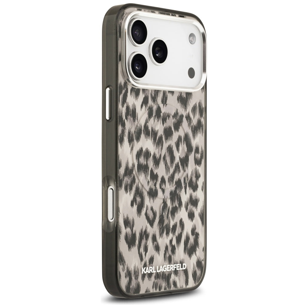 Étui MagSafe pour Apple iPhone 17 Pro Max, Karl Lagerfeld, Motif Léopard IML, Marron